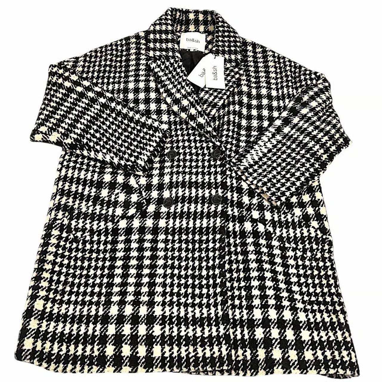 NWT Ba&Sh Woody Houndstooth Checked Coat Black White